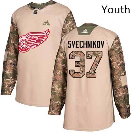 Youth Adidas Detroit Red Wings 37 Evgeny Svechnikov Authentic Camo Veterans Day Practice NHL Jersey